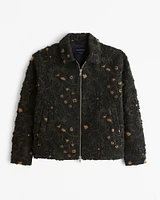 Floral Sherpa Zip Trucker Jacket