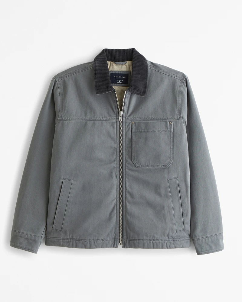 Sherpa-Lined Zip Workwear Jacket