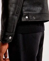 Cropped Sherpa-Lined Vegan Leather Aviator Jacket