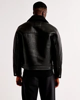 Cropped Sherpa-Lined Vegan Leather Aviator Jacket