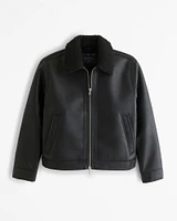 Cropped Sherpa-Lined Vegan Leather Aviator Jacket