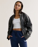 Cropped Vegan Leather Racer Jacket