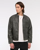 Cropped Vegan Leather Racer Jacket