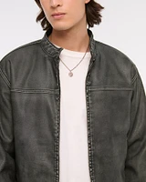 Cropped Vegan Leather Racer Jacket