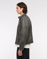 Cropped Vegan Leather Racer Jacket