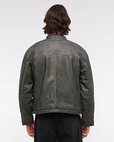 Cropped Vegan Leather Racer Jacket