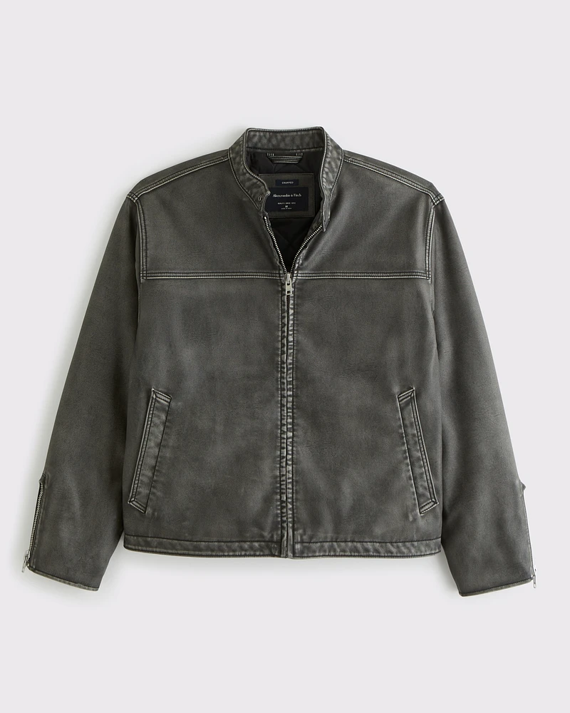 Cropped Vegan Leather Racer Jacket