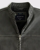 Cropped Vegan Leather Racer Jacket