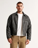 Cropped Vegan Leather Zip Trucker Jacket