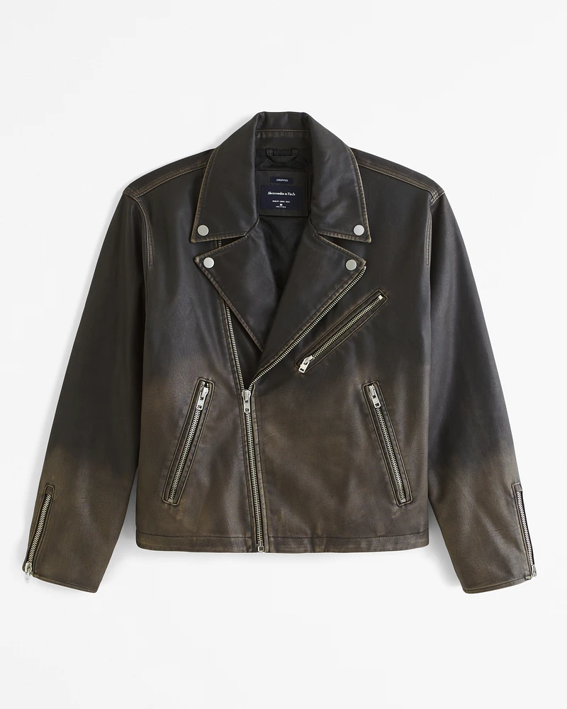 Cropped Vegan Leather Biker Jacket