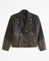 Cropped Vegan Leather Biker Jacket