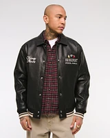 Vegan Leather Varsity Bomber Jacket