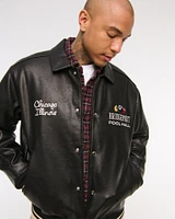 Vegan Leather Varsity Bomber Jacket