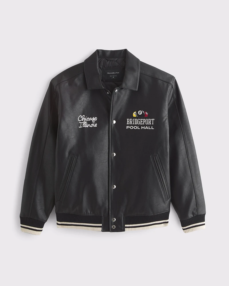 Vegan Leather Varsity Bomber Jacket