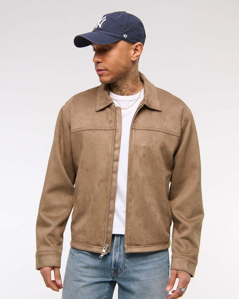 Lightweight Cropped Vegan Suede Easy Zip Jacket