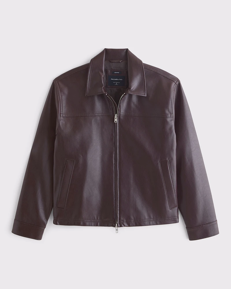 Lightweight Cropped Vegan Leather Easy Zip Jacket