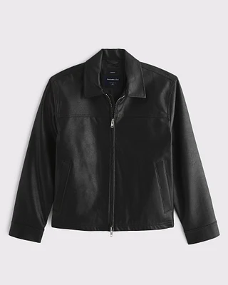 Lightweight Cropped Vegan Leather Easy Zip Jacket