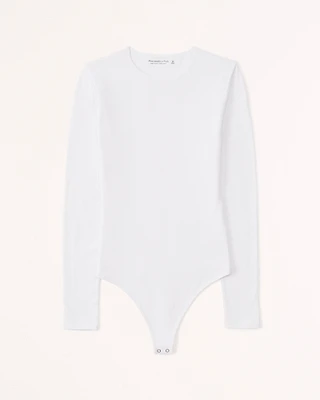 Long-Sleeve Cotton-Blend Seamless Fabric Crew Bodysuit