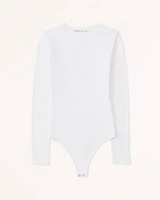 Long-Sleeve Cotton-Blend Seamless Fabric Crew Bodysuit