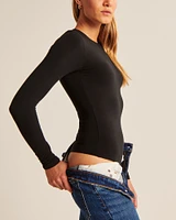 Long-Sleeve Cotton-Blend Seamless Fabric Crew Bodysuit