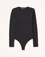 Long-Sleeve Cotton-Blend Seamless Fabric Crew Bodysuit