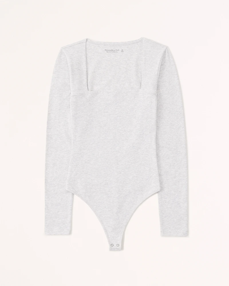 Long-Sleeve Cotton Seamless Fabric Squareneck Bodysuit