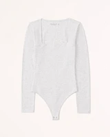 Long-Sleeve Cotton Seamless Fabric Squareneck Bodysuit