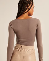 Long-Sleeve Cotton Seamless Fabric Squareneck Bodysuit