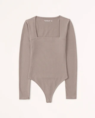 Long-Sleeve Cotton Seamless Fabric Squareneck Bodysuit