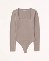 Long-Sleeve Cotton Seamless Fabric Squareneck Bodysuit