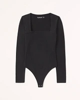 Long-Sleeve Cotton Seamless Fabric Squareneck Bodysuit