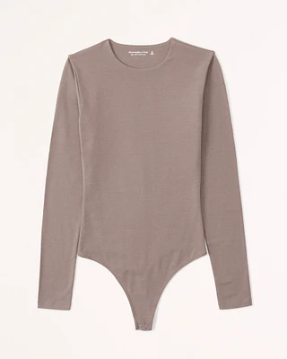 Long-Sleeve Cotton-Blend Seamless Fabric Crew Bodysuit