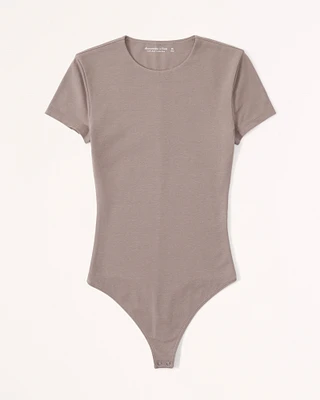 Short-Sleeve Cotton-Blend Seamless Fabric Crew Bodysuit