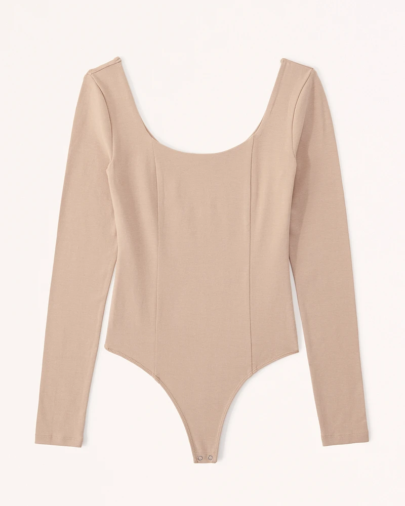 Long-Sleeve Seamed Scoopneck Bodysuit