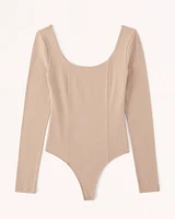 Long-Sleeve Seamed Scoopneck Bodysuit