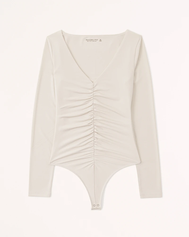 Long-Sleeve Ruched V-Neck Bodysuit