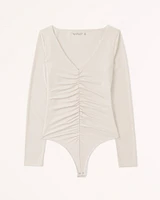 Long-Sleeve Ruched V-Neck Bodysuit