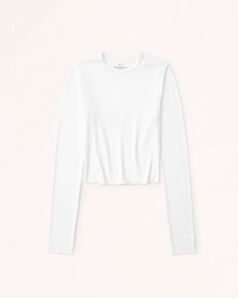 Long-Sleeve Featherweight Rib Cropped Crew Top