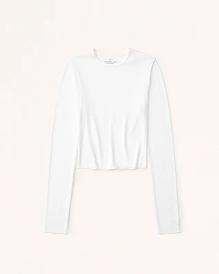 Long-Sleeve Featherweight Rib Cropped Crew Top