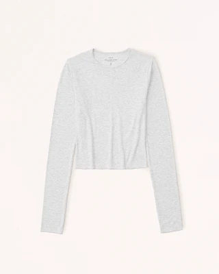 Long-Sleeve Featherweight Rib Cropped Crew Top