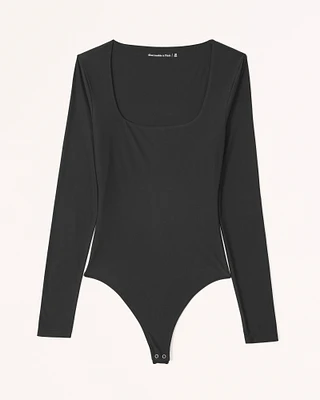 Soft Matte Seamless Long-Sleeve Squareneck Bodysuit