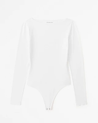 Long-Sleeve Cotton-Modal Slash Bodysuit