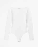 Long-Sleeve Cotton-Modal Slash Bodysuit