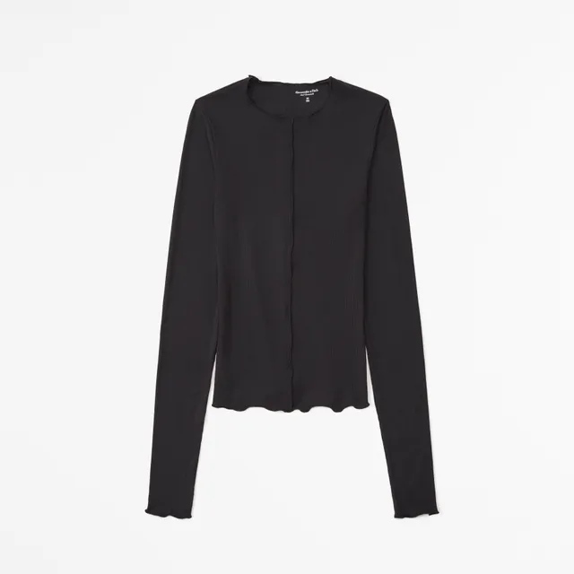 Long-Sleeve Ribbed Button-Through Top