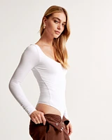 Long-Sleeve Cotton-Blend Seamless Fabric Scoopneck Bodysuit