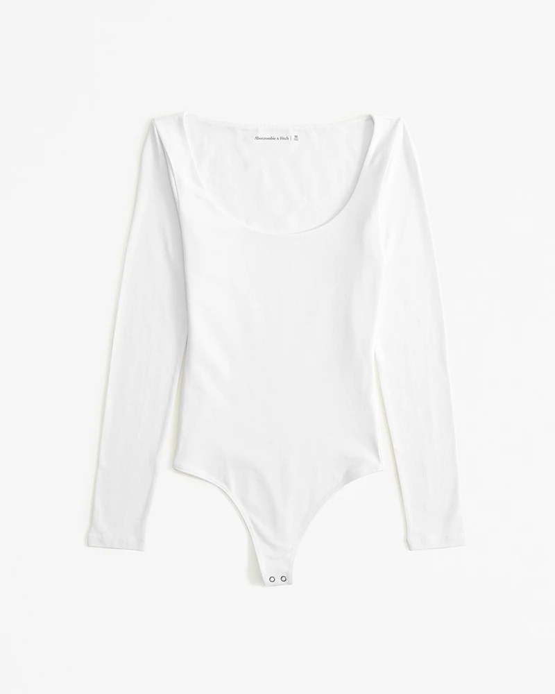 Long-Sleeve Cotton-Blend Seamless Fabric Scoopneck Bodysuit