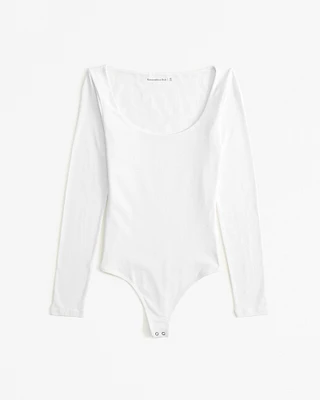 Long-Sleeve Cotton-Blend Seamless Fabric Scoopneck Bodysuit