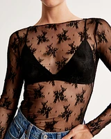 Long-Sleeve Lace Slash Top