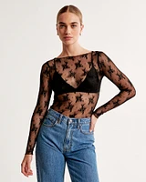 Long-Sleeve Lace Slash Top