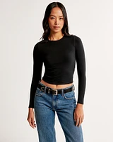 Long-Sleeve Cotton-Blend Seamless Fabric Cropped Tee